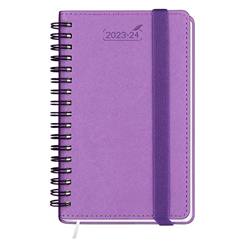 BEZEND 17-Monate Mini Kalender 2023 2024 PU-Leder Softcover [Violett] Taschenkalender 2023/2024 Klein Ringbuch | Terminplaner 2024 Wochenplaner A6 von BEZEND