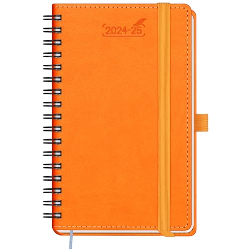 BEZEND 18-Monate Taschenkalender 2024 2025 Klein Terminplaner A6 Ringbuch PU-Leder Softcover Kalender [Orange] Wochenplaner Juli 24-Dez 25 Buchkalender mit Stifthalter von BEZEND