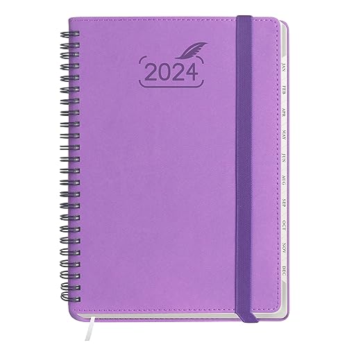 BEZEND Kalender 2024 A5 Ringbuch PU-Leder Softcover [Lavendel] Terminplaner 2024 Wochenkalender Vertikal 1 Woche 2 Seiten | Spiralkalender 2024 mit Monatliche Registerkarten von BEZEND