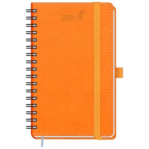 BEZEND Kalender 2025 2026 Klein Wochenplaner A6, 18-Monate Taschenkalender Juli 25-Dez 26, Buchkalender Ringbuch PU-Leder Softcover mit Stifthalter - Orange von BEZEND