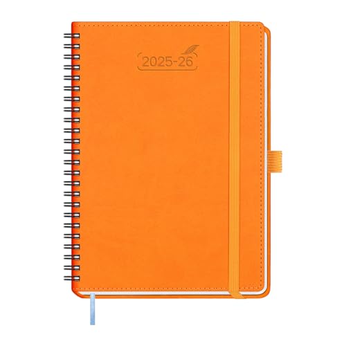 BEZEND Kalender 2025 2026 Wochenplaner A5,18-Monate Juli 25-Dez 26,Buchkalender Ringbuch PU-Leder Softcover 1 Woche 2 Seiten mit Stifthalter - Orange von BEZEND