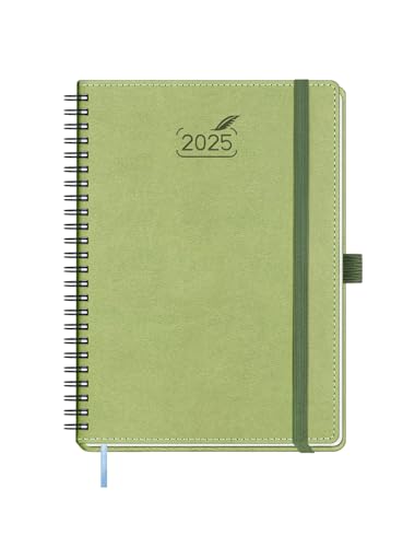 BEZEND Kalender 2025 Buchkalender A5 Ringbuch 1 Woche 2 Seiten | Terminplaner 2025 Wochenplaner mit 100 g/m² Papier & Monats-Register | Planer & Terminkalender mit PU-Leder Softcover - Kiwi von BEZEND