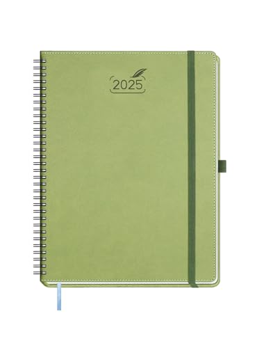 BEZEND Kalender 2025 Buchkalender Ringbuch ca.A4 28,5 x 21,5 cm | Terminplaner 2025 1 Woche 2 Seiten mit Monats-Register | Planer & Terminkalender 2025 A4 mit PU-Leder Softcover - Kiwi von BEZEND