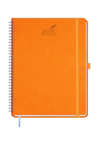 BEZEND Kalender 2025 Buchkalender Ringbuch ca.A4 28,5 x 21,5 cm | Terminplaner 2025 1 Woche 2 Seiten mit Monats-Register | Planer & Terminkalender 2025 A4 mit PU-Leder Softcover - Orange von BEZEND