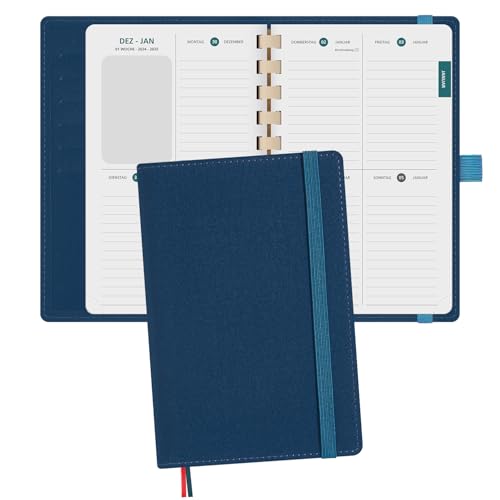 BEZEND Taschenkalender 2025 Klein [auf Deutsch] ca.A6 16 x 10 cm, Kalender 2025 Klein Ringbuch mit Softcover & Abnehmbares Papier, Terminplaner 1 Woche 2 Seite mit Kartenschlitz, Preußisch Blau von BEZEND