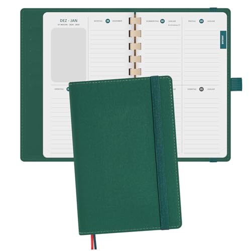 BEZEND Taschenkalender 2025 Klein [auf Deutsch] ca.A6 16 x 10 cm, Kalender 2025 Klein Ringbuch mit Softcover & Abnehmbares Papier, Terminplaner 1 Woche 2 Seite mit Kartenschlitz, Weihnachten grün von BEZEND