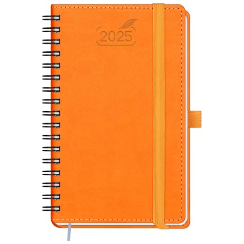 BEZEND Taschenkalender 2025 Klein Ringbuch 15,5 x 9 cm | Kalender 2025 Buchkalender 1 Woche 2 Seiten mit 100 g/m² Papier | Terminplaner 2025 Wochenplaner A6 mit PU-Leder Softcover - Orange von BEZEND