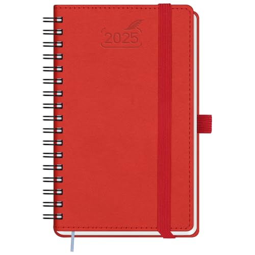 BEZEND Taschenkalender 2025 Klein Ringbuch 15,5 x 9 cm | Kalender 2025 Buchkalender 1 Woche 2 Seiten mit 100 g/m² Papier | Terminplaner 2025 Wochenplaner A6 mit PU-Leder Softcover - Rot von BEZEND