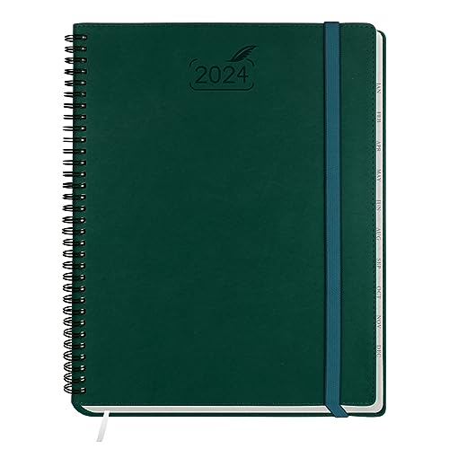 BEZEND Kalender 2024 A4 Ringbuch PU-Leder Softcover [Dunkelgrün] Terminplaner 2024 Wochenkalender Vertikal 1 Woche 2 Seiten | Spiralkalender 2024 mit Monatliche Registerkarten von BEZEND