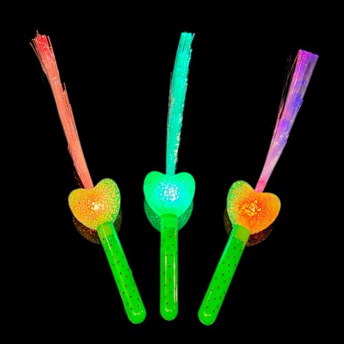 BF Souvenirs 3 Stück LED Herz Leuchtstab Glasfaser Blinkstab Partystab Leuchtwedel 36cm / in 3 Farben Hochzeit Konzert Party (grün) von BF Souvenirs