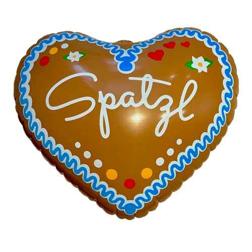 aufblasbares Viynl Herz "SPATZL" Lebkuchenherz Design 50cm (wiederverwenbar) - Luftballon Dekoration Oktoberfest Gartenparty Party Bäckerei Restaurant Geburtstag Bayern Volksfest von BF Souvenirs