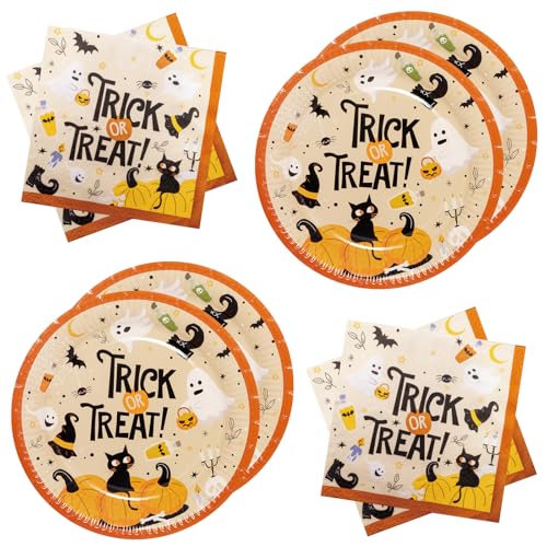 BFB Halloween Pappteller Set 40 Stück Süßes oder Saures Papierteller Servietten Partygeschirr Set Tischdekoration Geschirrdekoration von BFB