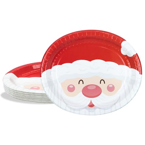 BFB Weihnachten Ovale Pappteller Set 24 Stück Weihnachtsmann Papierteller Rot 32 x 27cm Partygeschirr Tischdekoration Geschirrdekoration von BFB