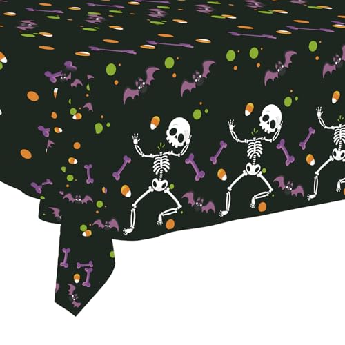 Tischdecke Halloween Skelett 270 x 120cm Tischdecken Schwarz 2 Stück für Halloween Party Tischdeko von BFB