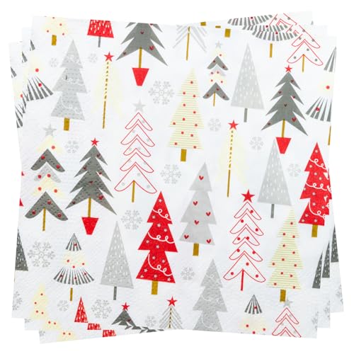 Weihnachten Servietten, 50 Stück Weiß Papierservietten mit Weihnachtsbaum 33 x 33 cm Partyservietten, 3-lagig Papier von BFB