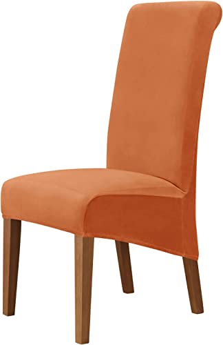 BFKGHKLSK Stuhlhussen-Set aus Samt für XL-Stühle mit hoher Rückenlehne, 6-teilig, große, Dehnbare Stuhlhussen aus weichem Plüschstoff, abnehmbar und waschbar, Lila (Orange, 6-teilig) von BFKGHKLSK