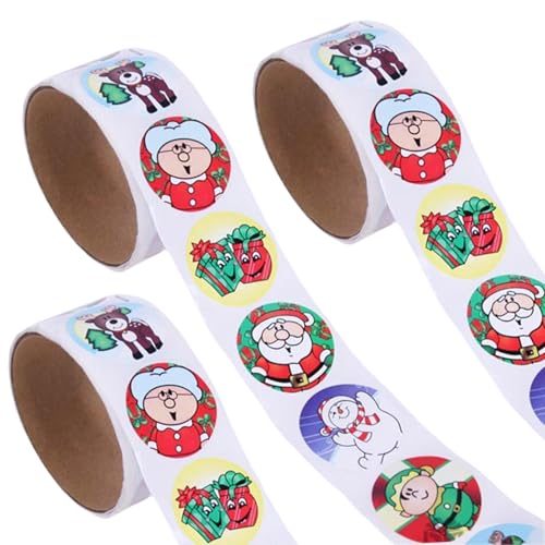 3 Rollen Weihnachtsaufkleber Selbstklebende Etiketten Runde Aufkleber Weihnachtsaufkleber Dekoration Für Umschläge Papiertüten Karten von BFLKY