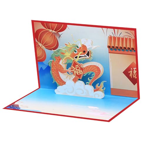 BFLKY 3D Popup Drachen Grußkarte Chinesische Neujahrspostkarten Umschlag Segenskarten Frühlingsfest 2024 von BFLKY