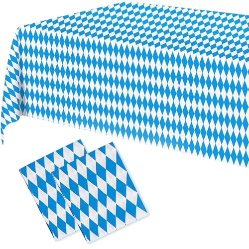 2 Stück Oktoberfest Tischtuch Bayerische Tischdeko,Tischdecke bierzeltgarnitur,Oktoberfest Party-tischaufsätze,Bayerische Dekoration Blau Weiß für Bierfest Bierzelten Bier Festival München (137×274cm) von BFUZXY