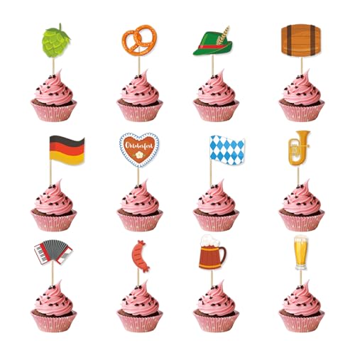 36 Stück Oktoberfest Cupcake Toppers,Bayrische Bierfest Cookie Deko Kuchendeko,Bayern Oktoberfest Dekoration Tischläufer,Bayerische Foto Requisiten für Bierfest Bierzelten Bier Festival München von BFUZXY