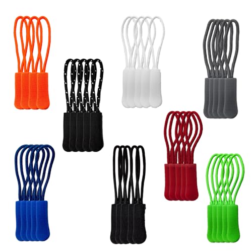 40 Stück Reißverschluss-Anhänger Set Nylon Reparaturset,Reißverschlüsse für Kleidung,Rucksäcke&Outdoor Ausrüstung String Zipper Reißverschluss Pulls Ersatzteile mit Halteseil (Schwarz/Weiß/Blau/Grün) von BFUZXY