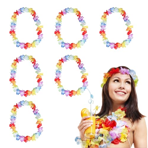 Bunte Hawaiianische Blumenkränze für Hawaii Kostüme&Party,Deutschland Fanartikel Deutschland Party deko,Blumenketten für Luau,Strand&Tropische Veranstaltungen,Aloha Bündel für Erwachsene&Kind(6 Stück) von BFUZXY