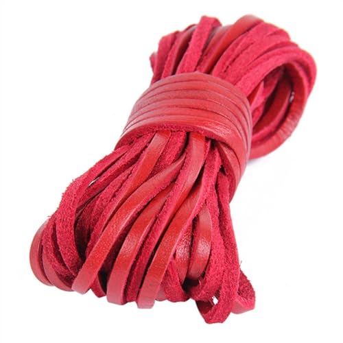 BFVAKBKYT Flat Leather Cord, Flaches Lederband, 5 Meter, flaches Echtlederband, Lederstreifen, Lederband, Zubehör for Lederarmbänder, Schmuckherstellung(Red) von BFVAKBKYT