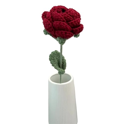 BFVAKBKYT Gestrickte Blumen, 2 Stück rote Rosen Kunstblumen Wolle Häkelblumen DIY Handgestrickte Kunstblumen Hochzeitsstrauß von BFVAKBKYT