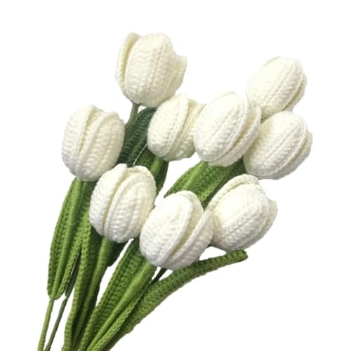 BFVAKBKYT Gestrickte Blumen, Künstlicher Tulpenstrauß, handgefertigt for Heimdekoration, Wollgarn, Häkelblume for Vase, handgewebt(1) von BFVAKBKYT