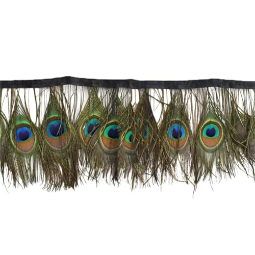 BFVAKBKYT Natürliche Federn, Natürliche Pfauenfedern, Augenseide auf Band, Bandbesatz, Fliegenbindematerialien, Fransen-Nähbesatz(Peacock Feather Eye,1 Meters) von BFVAKBKYT