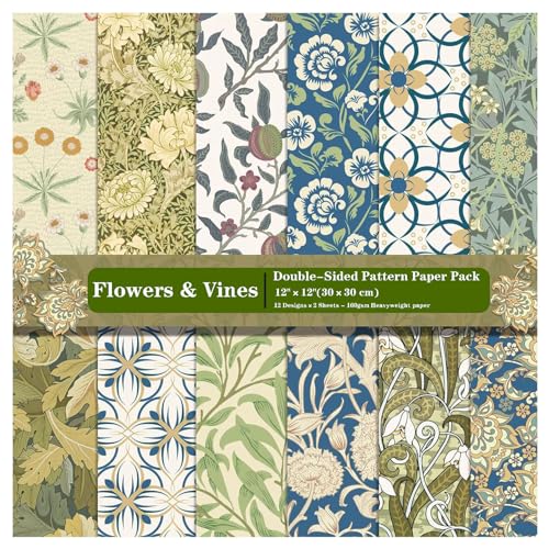 Scrapbooking Cardstock Papierblöcke, 12 x 12,24 Blatt Blumen-Papierpaket, doppelseitig, Vintage-Blumenmuster, DIY-Origami-Kartonpapierblock von BFVAKBKYT