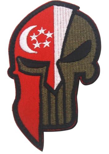 Aufnäher mit amerikanischer Flagge, Singapur-Helm, Punisher-Armband, Klettverschluss, bestickt, Militär-Totenkopf-Applikation, Abzeichen für Biker, Motorrad, Jacken, Jeans (Singapur) von BFYDmttuBF