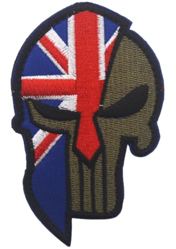 Aufnäher mit amerikanischer Flagge, britischer Helm, Punisher, Klettverschluss, bestickt, Militär, Totenkopf-Applikation, Abzeichen für Biker, Motorrad, Jacken, Jeans (Großbritannien) von BFYDmttuBF