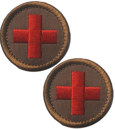 Bestickte Medic Cross Patches Red Camel Color Tactical Moral Applique Fastener Hook & Loop Emblem Patch 2 Stück (Rot Kamelfarbe) von BFYDmttuBF