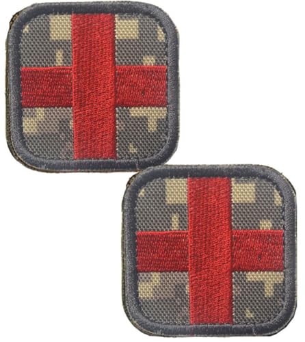 Bestickte Medic Cross Patches Red Camouflage Tactical Moral Applique Fastener Hook & Loop Emblem Patch 2 Stück (Red Camouflage) von BFYDmttuBF