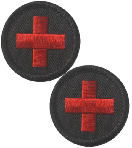 Bestickte Medic Cross Patches Rot Schwarz Taktische Moral Applikation Verschluss Klettverschluss Emblem Patch 2 Stück (Rot Schwarz) von BFYDmttuBF