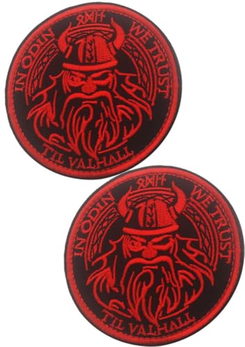 Ersatz für I Pull Out Viking Head Red Embroidered Patches Tactical Moral Applique Fastener Hook & Loop Emblem Patch 2 Stück (Wikinger Kopf Rot) von BFYDmttuBF