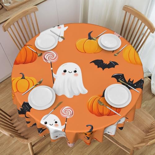 BGHEWRT Wasserdichte Tischdecke mit Halloween-Geistermuster, dekorative runde Tischdecke für drinnen und draußen, Esszimmer, Hochzeiten, Veranstaltungen, runde Spitzentischdecke, 152 cm von BGHEWRT