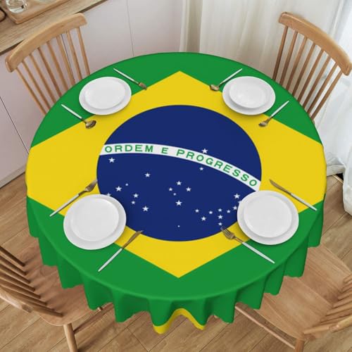 BGHEWRT Wasserdichte Tischdecke mit brasilianischer Flagge, dekorative runde Tischdecke für drinnen und draußen, Esszimmer, Hochzeiten, Veranstaltungen, runde Spitzentischdecke, 152 cm von BGHEWRT