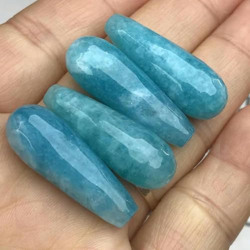 10 x 30 mm facettierter dunkelroter Chalcedon-Jade-Stein, Wassertropfen, lose Abstandsperlen zur Schmuckherstellung, DIY-Armbandzubehör, Blau, 10 x 30 mm, 13 Stück von BGPFJK