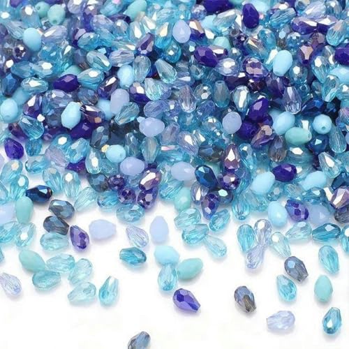 100 Stück/Los 4 x 6 mm AB Mischfarbe Kristall Tropfen Facettierte birnenförmige Glasperlen Lose Basteln-Blau von BGPFJK