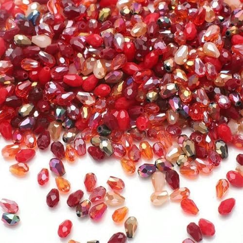 100 Stück/Los 4 x 6 mm AB Mischfarbe Kristall Tropfen Facettierte birnenförmige Glasperlen Lose Basteln-Rot von BGPFJK