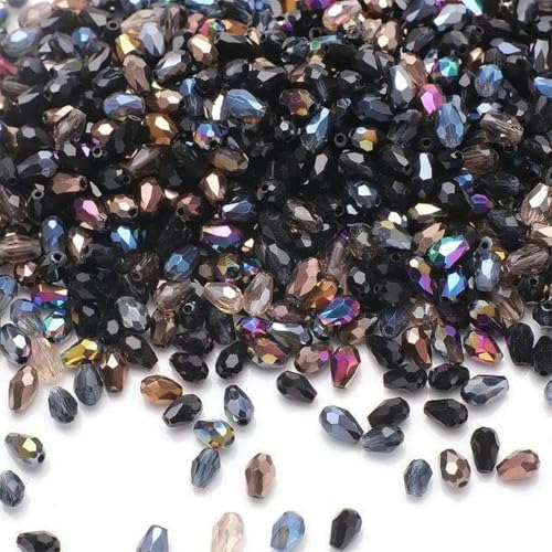 100 Stück/Los 4 x 6 mm AB Mischfarbe Kristall Tropfen Facettierte birnenförmige Glasperlen Lose Basteln-Schwarz von BGPFJK