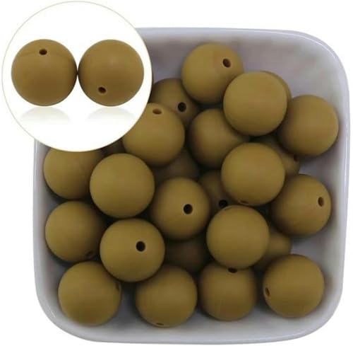 100 Stück runde Silikonperlen 10 mm 12 mm 15 mm 20 mm DIY lose Kugelperlen zur Stiftherstellung-Dunkelkhaki-20 mm von BGPFJK