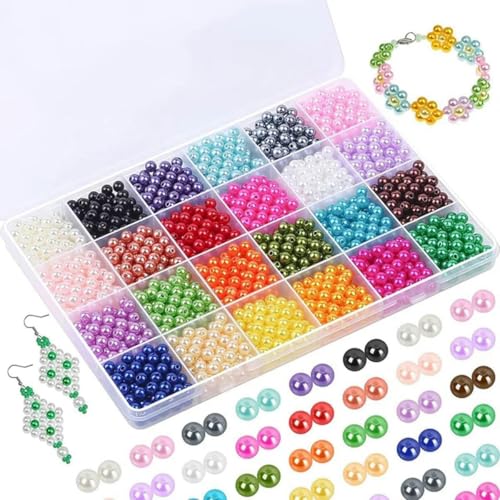 1200 Stück Perlen für Schmuckherstellungsset, 6 mm, bunte, runde, lose Perlen für die Schmuckherstellung, DIY-Armband, Halskette, Weiß, Standard von BGPFJK