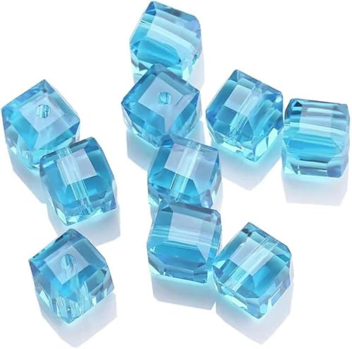 2/3/4/6/8/10 mm quadratische Glasperlen, Würfel-Abstandshalter, lose blaue Kristallperlen-Seeblau-8 mm, 45 Stück von BGPFJK