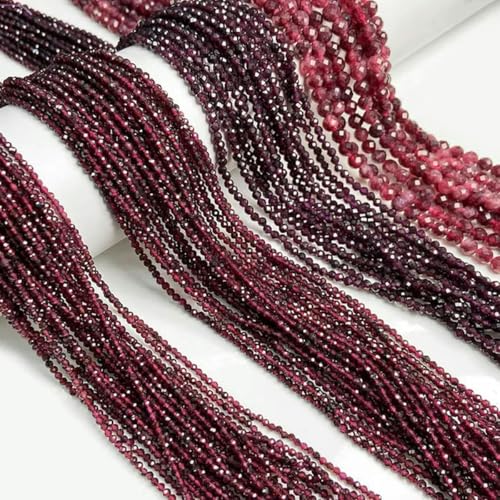 2/3/4/6 mm rosa Kristallperlen, facettiert, rund, Rosenquarz, lose Perlen zur Schmuckherstellung, DIY-Armband, 15 Zoll – Erdbeerquarz – 6 mm – Granat – 2 mm von BGPFJK