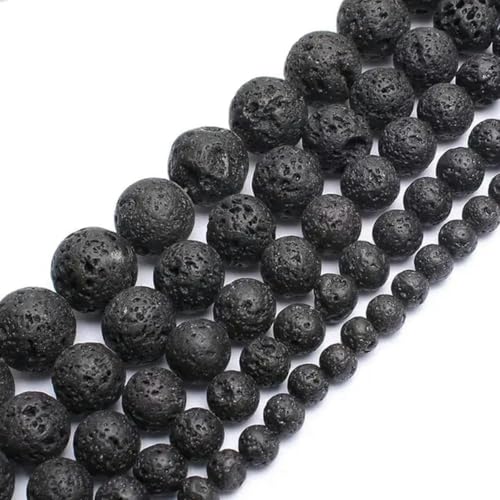 4–14 mm schwarze vulkanische Lavasteinperlen, runde Perlen, 15 Zoll große Auswahl an DIY-Armbändern – schwarze vulkanische Lava – 12 mm, 30 Stück Perlen von BGPFJK