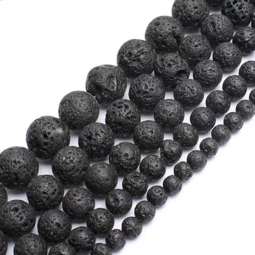 4–14 mm schwarze vulkanische Lavasteinperlen, runde Perlen, 15 Zoll große Auswahl zur Schmuckherstellung, DIY-Armband – rote Koralle, Kristall – 4 mm, 95 Stück Perlen – schwarze vulkanische Lava von BGPFJK