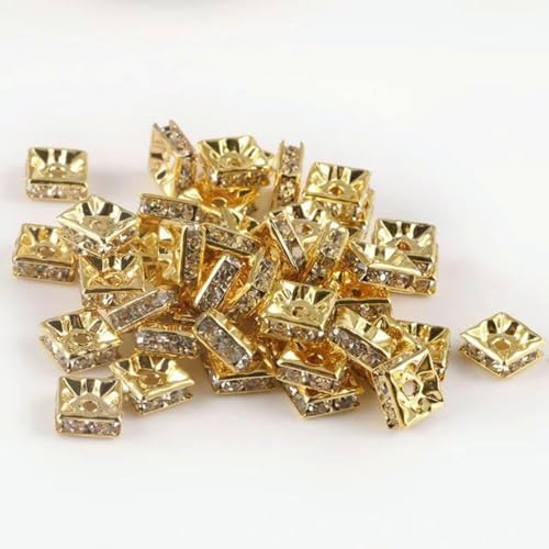 50/100 Stück 6 mm 8 mm AB Silber Farbe Quadrat Strass Rondelle Kristall Abstandsperlen für Schmuckherstellung DIY Armband Halskette-18 Karat Gold-10 mm 50 Stück von BGPFJK